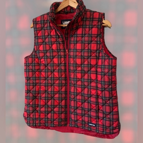Lands' End Red Plaid Insulated Vest Women's M - Picture 1 of 8
